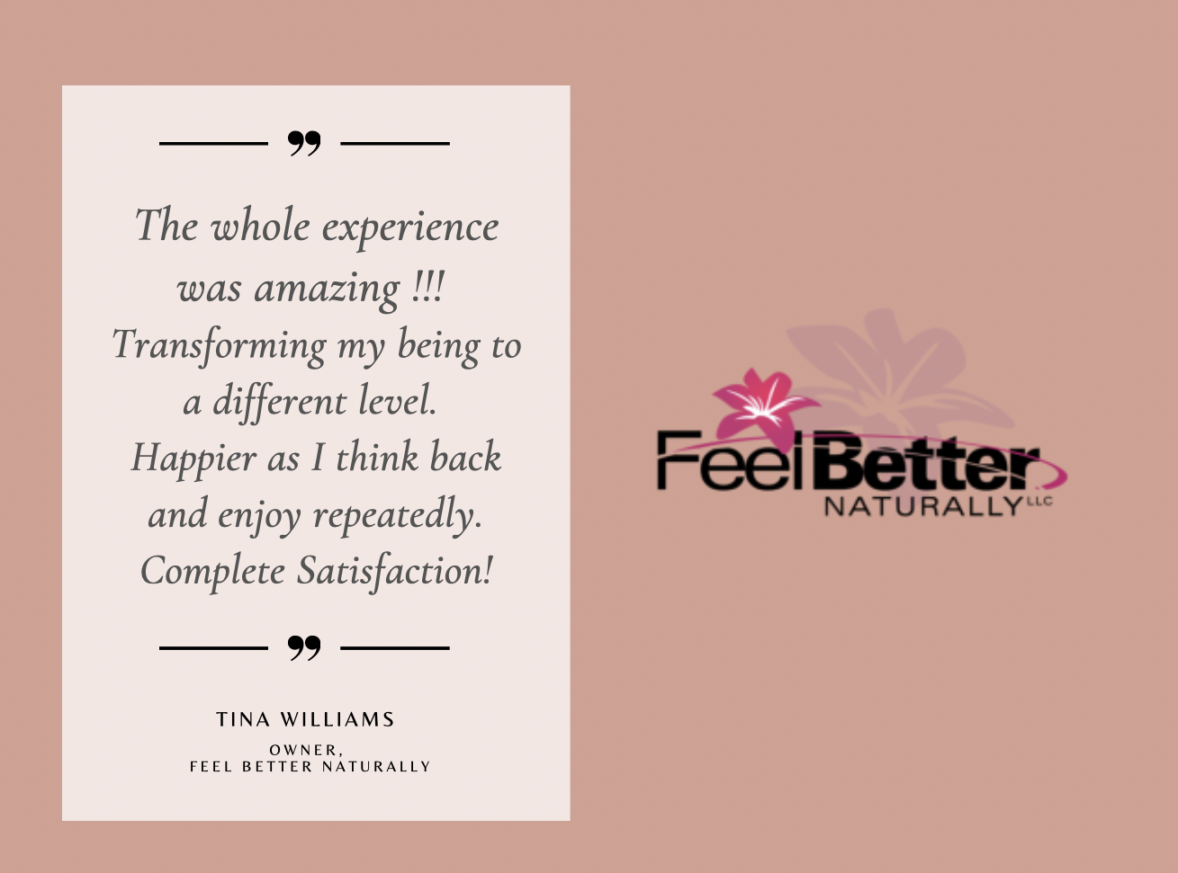 Tina Williams, Owner of Feel Better Naturally, Alaska's Top Hydrotherapy Colonics shares her testimonials of her Crystalline Quantum Experience by Jessy Furniel