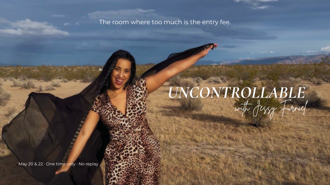 Jessy Furniel, the woman standing in the desert at golden hour, face forward, eyes closed, hair moving in the wind — representing the uncontrollable spirit of a powerful woman who is done making herself smaller.